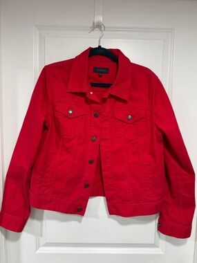 M Talbots Red Denim Jacket - Women's Classic Trucker